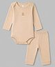 I Bears Interlock Knit Full Sleeves Teddy Bear Printed Onesies With leggings - Beige
