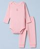 I Bears Interlock Knit Full Sleeves Teddy Bear Printed Onesies With leggings - Pink