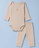 I Bears Interlock Knit Full Sleeves  Teddy Bear Applique Onesies With leggings - Beige