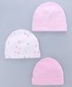 I Bears Interlock Knit Striped Caps With Floral Print Pack of 3 Pink & White - Diameter 17.5 cm