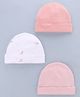 I Bears Interlock Knit Striped Caps With Floral Print Pack of 3 Pink, White & Light Pink - Diameter 17.5 cm