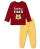 Doodle Poodle 100% Cotton  Single Jersey Knit Full Sleeves T-Shirt and Jogger with Happy Tiger Print - Yellow & Dark Red