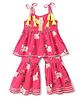 Saka Design Cotton Woven Sleeveless Lace Detailing Kurta & Gharara Set With Lotus & Cow Print - Dark Pink