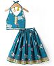 Saka Designs Cotton Woven Flared Lehenga Choli with Sleeveless and Cow Print in Teal Blue for 6-7 Years