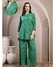 Zelena Cotton Knit Three Fourth Sleeves Ikat Printed Coordinating Maternity Kurti With Front Open Nursing Access & Pant Set - Green