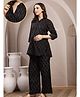 Zelena 100% Cotton Knit Three Fourth Sleeves Abstract Printed Coordinating Maternity Kurti With Front Open Nursing Access & Pant Set - Black