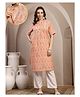 Zelena 100% Cotton Knit Half Sleeves Ikat Printed Maternity Kurti Front Button Nursing Access - Peach