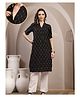 Zelena 100% Cotton Knit Half Sleeves Abstract Printed Maternity Kurti Front Button Nursing Access - Black