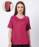 Zelena Rayon Knit Half Sleeves Solid Maternity Top With Side Zipper Nursing Access - Deep Rose