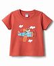 Tango Single Jersey Knit Half Sleeves T-Shirts with Kitten Print - Rust