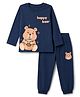 Doodle Poodle 100% Cotton   Single Jersey Knit Full Sleeves T-Shirt & Joggers Set With Teddy Bear Print - Navy Blue