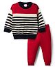 Babyhug Knit Full Sleeves Striped Sweater Set - Navy Blue & Red