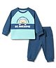 Doodle Poodle 100% Cotton Single Jersey Knit Raglan Full Sleeves T-shirt and Joggers Set With Bear Print - Aqua Blue & Blue