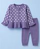 Babyhug Knit A-Line Full Sleeves Sweater Set with Polka Dot Design - Lavender