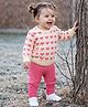 Babyhug Knit Full Sleeves Sweater Set With Hearts Design - Pink