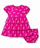 Babyhug Single Jersey Knit Half Sleeves Floral Printed Layered Frock With Bloomer - Pink