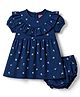 Babyhug Single Jersey Knit Half Sleeves Floral Printed Frock With Bloomer - Navy Blue