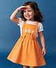 Babyhug Cotton Knit Frocks With Inner Tee with Short Sleeves and Floral Print in Peach for 12-18 Months