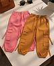Cutiekins Cotton Woven Pack Of 2 Solid Cargo Pants - Mustard & Coral