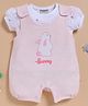 Wonderchild Bunny Embroidered Dungaree With Half Puffed Sleeves Printed Tee - White & Light Pink