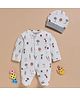 Wonderchild Full Sleeves Vegetables Printed Coordinating Footed Sleepsuit With Cap - Grey