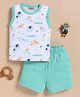 Wonderchild Sleeveless Animals Printed Tee & Shorts Set - White & Green