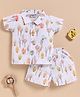 Wonderchild Half Sleeves Snowy Town Printed Coordinating Shirt & Shorts Set - White