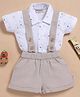 Wonderchild Half Sleeves Teddy Bear Face Printed Shirt & Gallice Shorts Set - White & Ash Grey