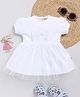 Wonderchild Half Puffed Sleeves Bow Applique Detailed & Glitter Embellished Ribbed Dress - White