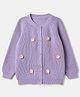 Bonfino 100% Cotton Knit Front Open Sweater with Full Sleeves and Floral Applique in Lavender