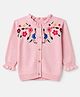 Bonfino 100% Cotton Knit Front Open Sweaters with Full Sleeves and Flower Embroidery in Pink for 5-6 Years