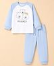 Doodle Poodle 100% Cotton Single Jersey Knit Raglan Full Sleeves Printed T-shirt With Full Length Joggers - White & Light Blue