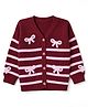 Bonfino 100% Cotton Knit Front Open Sweater with Full Sleeves, Chunky Knit and Bow Embroidery in Multi Color for 3-6 Months