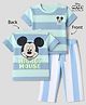 Bonfino Disney 100% Cotton Single Jersey Knit Half Sleeves T-Shirt and Pant with Stripes and Mickey Mouse Front & Back Print - Light Blue
