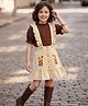 OLLINGTON ST Cotton Woven Half Sleeves Swiss Dot Top & Skirt with Suspender Floral Print- Brown & Beige
