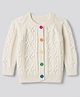 Bonfino 100% Cotton Knit Full Sleeves Front Open Sweater With Cable Knit Design - OffWhite