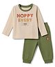 Doodle Poodle 100% Cotton Knit Full Sleeves Text & Animals Printed T-Shirt & Trouser Set - Olive Green & Beige