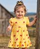 Doodle Poodle 100% Cotton Knit Half Sleeves Cherry & Polka Dots Printed Frock - Yellow
