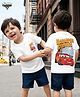 Bonfino Disney Single Jersey Knit Half Sleeves T-Shirt with Car Graphics - White