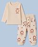 Doodle Poodle 100% Cotton Single Jersey Knit Full Sleeves T-Shirt & Lounge Pant Set with Lion Print - Peach
