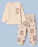 Doodle Poodle 100% Cotton Single Jersey Knit Full Sleeves T-Shirt & Lounge Pant Set with Lion Print - Peach
