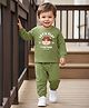 Doodle Poodle 100% Cotton Single Jersey Knit Full Sleeves Raglan Full Sleeves Text & Animal Printed T-Shirt & Pant Set - Olive Green