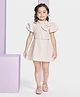 Peppermint Jacquard Woven Half Sleeves Bow Applique Detailed Dress - Peach