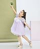 Peppermint Net Knit Half Puffed Sleeves Bow Applique Detailed Dress - Purple