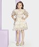 Peppermint Woven Half Puffed Sleeves Thread Work Embroidered Sequins Embellished Layered Dress - Beige