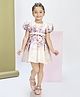 Peppermint Satin Woven Half Puffed Sleeves Floral Printed  Dress - Peach
