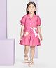 Peppermint Cotton Woven Half Puffed Sleeves Bunny & Floral Patch Embroidered Dress - Pink