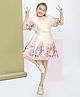 Peppermint Chiffon Woven Half Sleeves Floral Printed Dress with Belt - Peach