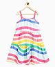 Campana Rayon Woven Sleeveless Wavy Stripes Printed Dress - White & Multi Colour