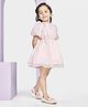 Peppermint Woven Half Sleeves Pearl & Lace Embellished Floral Embroidered Dress - Pink